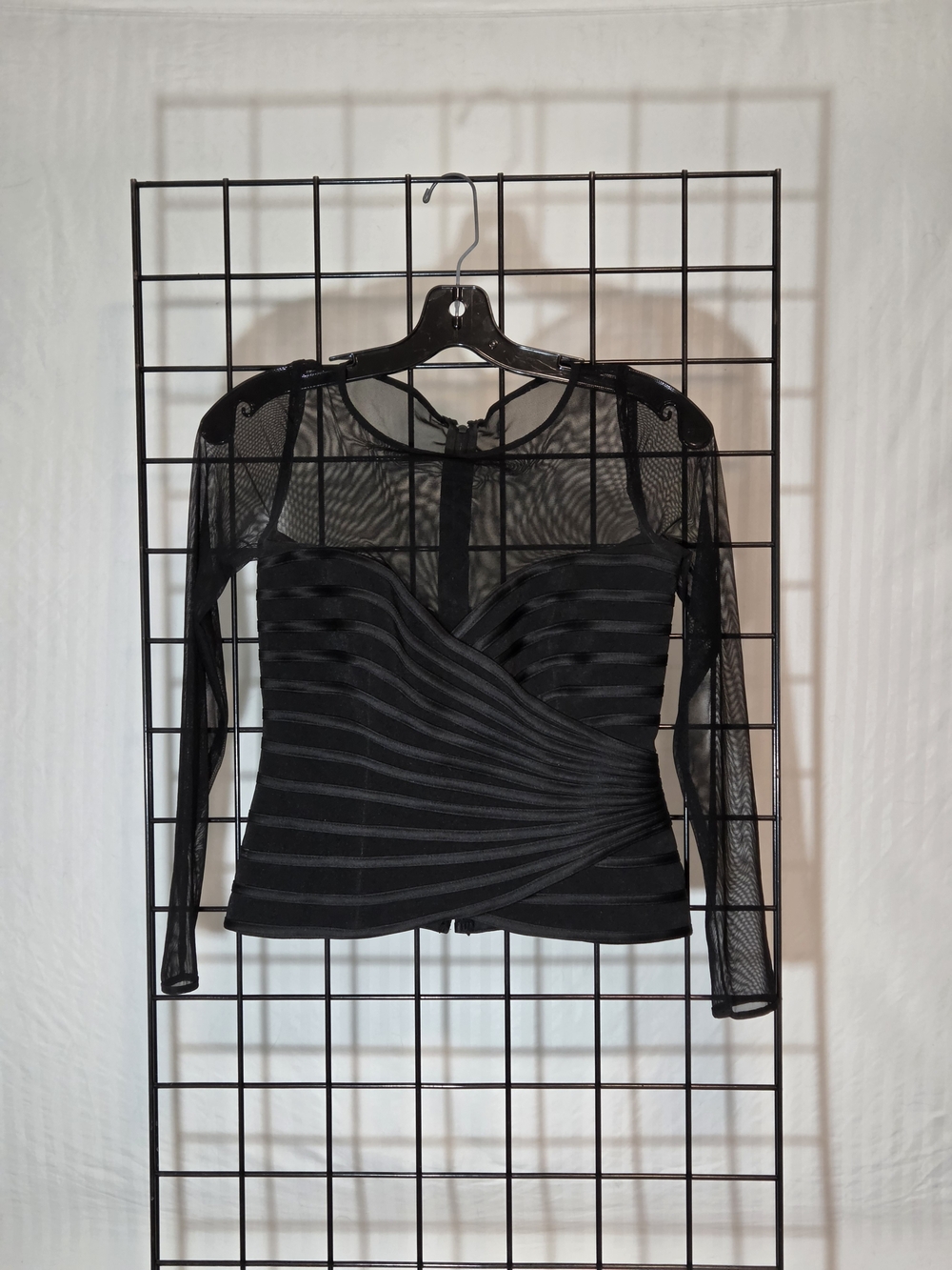 Signature Black Sheer Sleeve Draped Wrap-Style Top